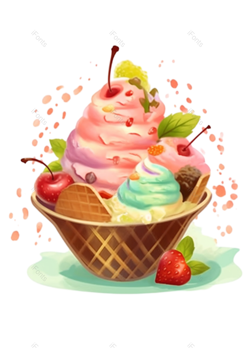插画图片,水果元素,白色背景PNG,雪糕免抠素材